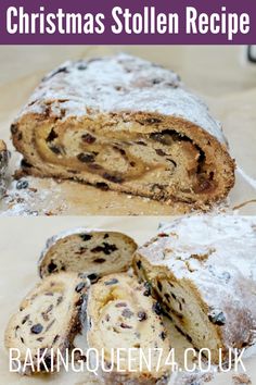 two pictures showing the inside and outside of a christmas stollen