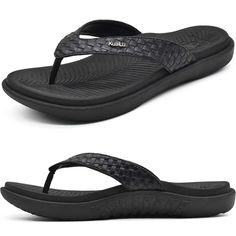 PRICES MAY VARY. Fashion thong sandals:women flip flops with leather strap is printed with distinctive woven pattern and inlaid with KuaiLu's metal logo, which is very simple and textured. The widened design of the strap makes the slippers more sporty. The insole is printed with a delicate KuaiLu pattern. The color scheme is classic and fashionable. Fantastic arch support: Orthotic sandals for women use thick cushioned sole and contoured arch support,which can help relieve pressure and pain caus Beach T-strap Flip Flops With Cushioned Footbed, Beach Flip Flops With Cushioned Footbed And T-strap, Comfortable T-strap Flip Flops For Beach, Cushioned T-strap Flip Flops For Beach, Cushioned T-strap Flip Flops For Vacation, Beach T-strap Sandals With Arch Support, Comfortable T-strap Sandals With Toe Post For Beach, Comfortable Toe Post T-strap Sandals For Beach, Adjustable T-strap Sandals With Arch Support For Beach