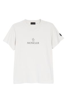 Moncler's minimalist logo marks the front of a cotton graphic tee that's simple and sporty. 24" length (size Medium) Crewneck Short sleeves 100% cotton Machine wash, line dry Made in Turkey Women's Designer Clothing Classic T-shirt With Logo For Summer, Classic Relaxed Fit T-shirt With Logo Print, Summer Graphic Tee With Logo Detail, Classic Tops With Embroidered Logo For Summer, Classic Summer Tops With Embroidered Logo, Modern Logo Tops For Summer, Modern Summer Tops With Logo, Basic Crew Neck Tops With Logo Detail, White Graphic Tee With Front Logo