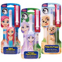 Make brushing time extra special with the Toothbrush Toys Aqua the Mermaid, Princess Pearly Whites & Petey the Puppy 3-Pack! This delightful set of toothbrushes is designed to turn daily oral care into a fun and engaging experience for your little ones. Featuring extra soft bristles and easy-grip handles, these toothbrushes are perfect for small hands, ensuring gentle and effective cleaning. Turn brushing time into a fun-filled adventure with the Toothbrush Toys Aqua the Mermaid, Princess Pearly Travel Toothbrush, Manual Toothbrush, Mermaid Princess, Personal Hygiene, Small Hands, Brushing, Oral Care, Brushing Teeth, Pear