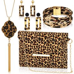 PRICES MAY VARY. Cheetah Print Accessories for Women: you will receive 1 cheetah print purse, 2 pairs of leopard earrings for women, 1 long tassel pendant necklace and 1 leather bracelet, all of them adopt a leopard print design, stylish and charming, a statement set that can meet your daily use Reliable Material: our leopard evening purse is made of canvas, comfortable to touch, sturdy and quality, and has a large capacity; The leopard bracelet for women is made of PU leather, the magnetic clas Leopard Jewelry, Cheetah Purse, Leopard Bracelet, Leopard Earrings, Purse Outfit, Leopard Clutch, Jewelry Cheap, Necklace For Girls, Necklaces Set