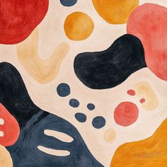 an abstract painting with different colors and shapes on the surface, including circles and dots