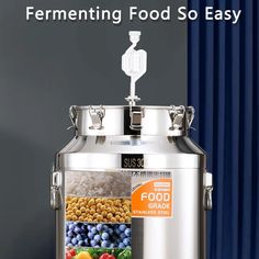 a stainless steel food storage container with the words fermenting food so easy