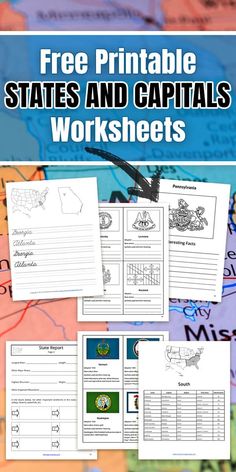 the free printable states and capital worksheets for kids to practice their writing skills