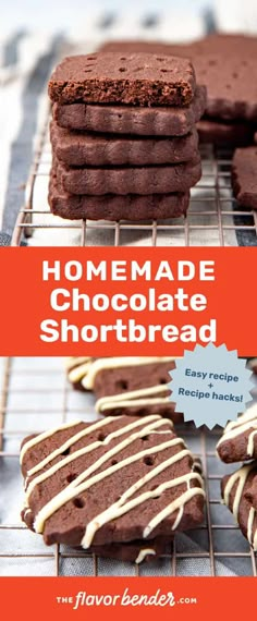 homemade chocolate shortbread cookies on a cooling rack