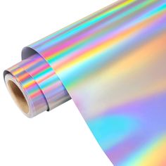 a roll of hologish paper on a white background with rainbows in it