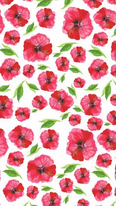 red flowers with green leaves on a white background