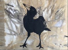 a painting of a black bird on a marble background