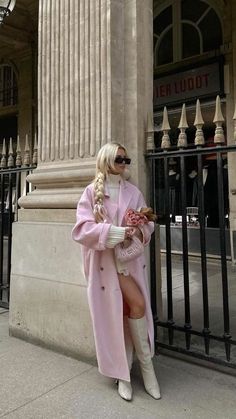 Girly Rich Outfits, Pink Aesthetic Fashion Outfit, Pink Vest Outfit Winter, Pink And Beige Outfit Aesthetic, White Boots Pink Outfit, Powder Pink Outfit, Italy Fits Winter, Coquette Outfits Aesthetic Pink, All Pink Outfit Aesthetic