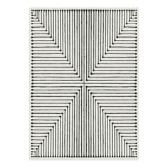 a black and white rug with lines on the floor in front of a white background