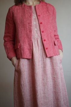 Red Summer Outerwear With Pockets, Red Cotton Blazer For Spring, Summer Blazer, Linen Fashion, Linen Summer, Linen Jackets, Linen Jacket, Kurta Designs, Linen Dresses