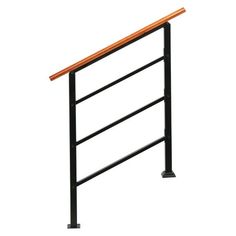 an iron and wood hand rail with two bars on each side, against a white background