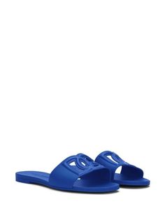 Dolce & Gabbana logo-lettering open-toe Slides - Farfetch Blue Logo, Designer Sandals, Letter Logo, Open Toe, Slides, Dolce And Gabbana, Fashion Branding, Navy Blue, Slip On