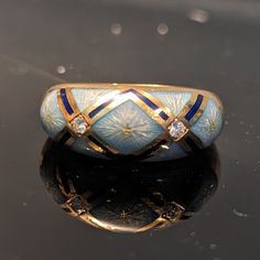 Light And Dark Blue Gold Enamel Ring With Inset Diamonds. Purchased As An Estate Ring From Gilt In 2009. Rarely Worn. Size 7. Luxury Round Enamel Ring With Diamond Accents, Unique Yellow Gold Enamel Ring For Formal Occasions, Luxury Enamel Ring With Diamond Accents For Gift, Luxury Enamel Ring With Diamond Accents As Gift, Blue Enamel Ring In Fine Jewelry Style, Blue Enamel Ring Fine Jewelry, Blue Enamel Fine Jewelry Ring, Elegant Hallmarked Enamel Ring For Collectors, Luxury Enamel Rings For Formal Occasions