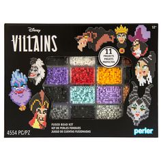 the perler bead kit is packed with various beads and charms, including an image of