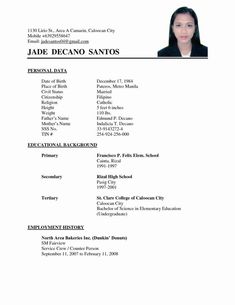 a resume for a job in the philippines with no work done on it, but there is