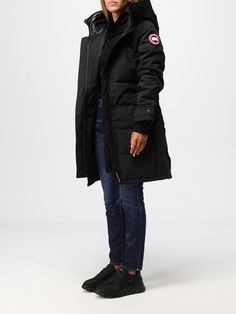 Jacket CANADA GOOSE Woman color Black Fitted Black Parka With Pockets, Casual Black Parka For Work, Fitted Hooded Parka For Workwear, Canada Goose Coat, Canada Goose Jacket, Canada Goose Women, Italian Fashion Designers, Parka Coat, Embroidered Jacket