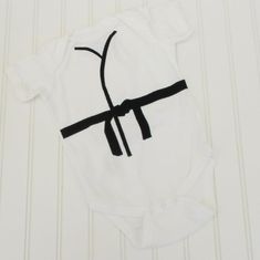 Great  Present  Great Costume / Baby Shower Gift bodysuit Black Belt Karate Taekwondo sewn cotton ap Fitted White Bodysuit With Character Print, White Cotton Bodysuit With Character Print, White Cotton Novelty Onesie, Fitted White Onesie With Character Print, White Fitted Onesie With Character Print, Black Belt Karate, Great Halloween Costumes, Print Outs