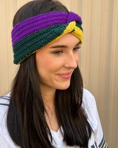 Turn heads this Mardi Gras season! There is no cuter or more fun accessory than this knit headband which helps keep you warm! Our take on the most coveted accessory all year! Fits most heads- great for kids and adults! Adjustable Multicolor Crochet Headband, Adjustable Crochet Headband For Winter, Casual Multicolor One Size Headband, Winter Headwrap Headband In One Size, Winter Headband Headwrap, Winter Headwrap Headband One Size, Knitted Yarn Headband, One Size, Casual Adjustable Hand Knitted Headband, Casual Knitted Headband