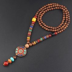 Vintage Nepal Long Buddhist Mala Wood Beaded Pendant & Necklace Ethnic Bohemian Boho Buddha Lucky Jewelry for Women Men Extravagant Jewelry, Sea Life Animals, Wood Buddha, Buddhist Mala, Lucky Jewelry, Mala Bead Necklace, Buddha Necklace, Chakra Beads, Jewelry Wood