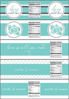 the label for some kind of food that is in blue and white striped paper with flowers on