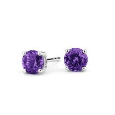 This sophisticated yet organic look is perfect for everyday wear!  Representing the month of February, these simple stud earrings feature 6mm faceted genuine amethysts set in 14k white gold four prong baskets. Princess Cut Stud Earrings, Princess Earrings, Nyc Jewelry, Amethyst Studs, Jewelry Safe, Purple Earrings, Jewelry Model, Earrings Stud, Fine Jewels