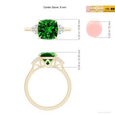 a green ring with diamonds and a pencil next to it