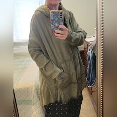 Free People Womens Oversized Jacket. Size Large But Fits More Like A 2xl. I Love The Jacket, It's Very Soft & Cozy. But I Waited Too Long To Exchange For A Smaller Size, My Loss - Someone's Gain. Green Relaxed Fit Outerwear For Fall, Relaxed Fit Hooded Fall Outerwear, Hooded Relaxed Fit Outerwear For Fall, Oversized Hooded Outerwear For Layering, Green Lagenlook Outerwear For Fall, Fall Lagenlook Style Relaxed Fit Cardigan, Fall Lagenlook Relaxed Fit Cardigan, Lagenlook Fall Outerwear With Pockets, Lagenlook Relaxed Fit Long Sleeve Outerwear