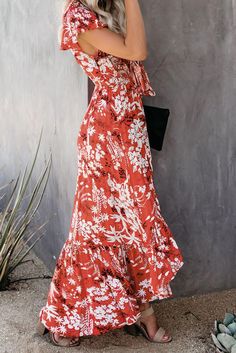 Red Floral High Low Pocketed Tie Maxi Dress Red Floral Print Maxi Dress For Brunch, Flowy Red Maxi Dress For Brunch, Red Flowy Maxi Dress For Brunch, Red Maxi Dress For Brunch, Flowy Red Dress For Vacation, Red Flowy Dress For Vacation, Red Floral Maxi Dress, Zebra Print Dress, Tie Maxi Dress