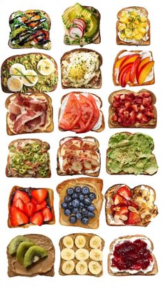 many different types of sandwiches with fruit on them