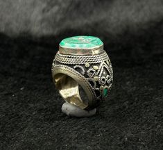 Very Old Solid Silver Rare Old Ring With Deer Intaglio Turquoise Stone From Afghanistan. Ring Size 8 US. Shipping Payment Feedback & Return Policy 1 : We ship Monday to Friday Via Airmail Register Insured With Tracking # takes 2 to 4 Weeks to Destination. 2 : Contact us if you did not receive your item after 4 weeks. 3 : We Accept Payment Only Via Paypal. 4 : In Any Inconvenience Case we do Accept Return and full Refund. 5 : We Ship worldwide via Airmail Registered with Tracking # provided to bu Engraved Bohemian Turquoise Ring, Bohemian Engraved Turquoise Ring For Gift, Traditional Turquoise Inlay Ring, Traditional Silver Turquoise Ring With Inlay, Traditional Handmade Silver Turquoise Ring, Traditional Silver Turquoise Ring, Traditional Handmade Turquoise Ring, Green Handmade Turquoise Ring For Spiritual Use, Green Round Inlay Jewelry