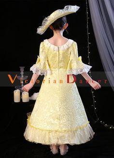 Girls Christmas Rococo Ball Gown Kids Stage Performance Princess Dress     Condition: Brand New   Color: amp;nbsp; Yellow   Material: This Girls Rococo Dress is made of amp;nbsp; High Quality Satin, soft and comfortable to wear   Sleeve Length: amp;nbsp;Short Sleeve   Dresses Length:Ankle-Length   Neckline: amp;nbsp; V-Neck   Decoration: Ruffles + Lace + Bow   Style: This dress is perfect for civil war,victorian,medieval,regency,renaissance, wedding, cosplay, themed party, photograph, stage perf Rococo Dresses, Dresses Historical, Kids Stage, Rococo Dress, Bow Style, Stage Performance, Gowns Online, Lace Bows, Historical Dresses