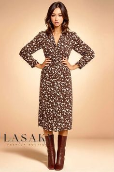 Lasaky - Floral Print Long Sleeve Button Up French Shirt Midi Dress French Style Dresses, Effortless Chic Outfits, French Dresses, Shirt Midi Dress, Vintage Shirt Dress, Dresses To Wear, Midi Shirt Dress, Mid Length Dresses, Look At You