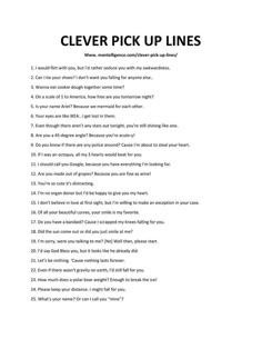 a white sheet with the words clever pick up lines