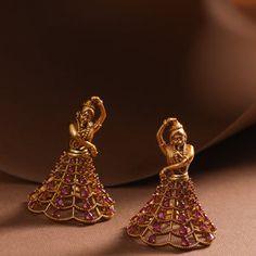 Buy Dancing Lady Antique Earrings | Tarinika Gold Necklace Wedding, Antique Gold Earrings, Handmade Gold Jewellery, Buy Jewellery Online, Antique Jewelry Indian, Indian Jewellery Design Earrings, Gold Pendant Jewelry, Traditional Earrings, Gold Bride Jewelry