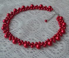 I make the necklace to use 6 mm and 10 mm red glass pearl , red glass pearls.The necklace length is 16 inches .IT has a 2 inch long adjustable chain. I can make different type necklace to your requirements,Please feel free to contact me if you have any question. Thank you so much. . Matching earring: https://www.etsy.com/shop/glasspearlstore/search?search_query=red+earring&order=date_desc&view_type=list&ref=shop_search Matching bracelet: https://www.etsy.com/shop/glasspearlstore/sear Red Pearl Necklace, Twist Beads, Red Beaded Necklaces, Bride Necklace, Wedding Red, Red Pearl, Pearl Necklace Wedding, Beaded Necklace Diy, Red Necklace