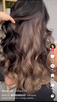 Brown Hair Dyed, Brown Hair Underneath, Brunette Goddess, Latest Hair Color Trends, Under Hair Dye, Under Hair Color, Brunette Long Hair, Peekaboo Hair Colors