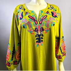 New With Tags Beautiful Birthday Gift Resort Cruise Beach Comfortable Cotton Woman’s Size Large Boho Embroidered Hippie Chic Chartreuse Summer Cotton Midi Dress Reminds Me Of My Johnny Was Other Dresses Beautiful Coordinated Jewelry Pictured Available In Separate Listing.. Green Long Sleeve Dress With Embroidered Neckline, Spring Green Embroidered V-neck Dress, Casual Green Embroidered Dress With Embroidered Hem, Casual Green Embroidered Hem Dress, Green Long Sleeve Dress With Embroidered Hem, Spring Green Dress With Embroidered Neckline, Spring Green Dresses With Embroidered Neckline, Casual Green Dress With Embroidered Hem, Green Dress With Embroidered Neckline For Spring