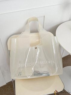 BirdinBag - Spacious Clear Beach Tote with Shoulder Strap Trendy Clear Shoulder Bag For Beach, Trendy Clear Shoulder Bag For The Beach, Clear Shoulder Bag For Beach, Casual Clear Beach Bag, Casual Clear Shoulder Bag For Shopping, Casual White Plastic Bags, Clear Beaches, Perfect Beach Bag, Beige Pattern