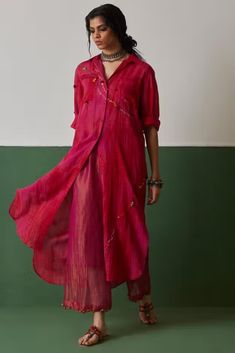 Embroidery Abstract, Kurta Palazzo Set, Abstract Shirt, Rolled Up Sleeves, Print And Embroidery, Abstract Embroidery, Cotton Kurti Designs, Palazzo Set