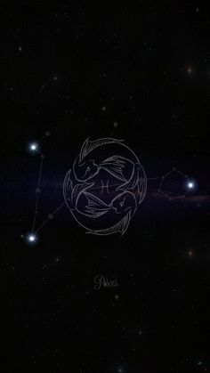 the zodiac sign piscs in the night sky with stars and lines on it