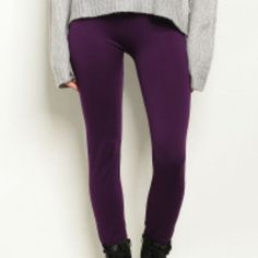 Purple Leggings - The Fix Clothing Elastic Full-length Fall Leggings, Elastic Full-length Leggings For Fall, Elastic Full Length Leggings For Fall, Trendy High Stretch Winter Leggings, Full-length Stretch Leggings For Fall, Trendy Stretch Solid Color Leggings, Trendy Stretch Pants For Winter, Purple Stretch Bottoms For Fall, Solid Color Leggings With Elastic Waistband For Winter