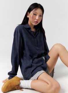 plaid-shirt-cg301 Casual Tops With Grid Pattern For Fall, Oversized Plaid Tops For Everyday, Oversized Plaid Tops For Work, Oversized Plaid Casual Top, Casual Oversized Plaid Tops, Casual Grid Pattern Tops For Summer, Summer Casual Tops With Grid Pattern, Casual Summer Tops With Grid Pattern, Fall Long Sleeve Tops With Grid Pattern