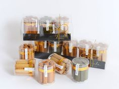 an assortment of spices and condiments wrapped in cellophane