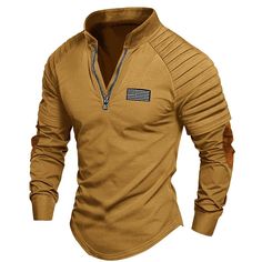 Season:Spring   Fall; Fabric:Cotton,35%Cotton 65%Polyester; Sleeve Length:Long Sleeve; Look After Me:Machine wash,Washable; Gender:Men's; Style:Basic,Designer,Fashion; Elasticity:Micro-elastic; Tops Type:T Shirt,Tee Top,Long Sleeve Shirt,Quarter Zip Tee; Occasion:Casual Daily,Street,Going out,Vacation; Age Group:Adults; Fit Type:Regular Fit; Pattern:National Flag,Color Block,Slim Pleated; Design:Patchwork,Embroidery; Neckline:Quarter Zip; Brand:OUKU; Front page:FF; Listing Date:12/25/2023; Bust: Brown Cotton Patchwork Tops, Solid Color Casual Patchwork Tops, Casual Solid Color Patchwork Tops, Fitted Khaki Cotton Tops, Fitted Cotton Khaki Tops, Khaki Long Sleeve T-shirt For Fall, Long Sleeve Khaki T-shirt For Fall, Fall Long Sleeve Khaki T-shirt, Khaki Cotton Tops For Fall