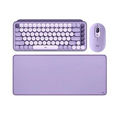 a purple keyboard and mouse on a white background