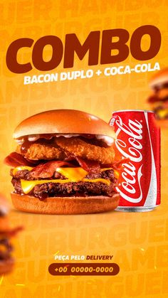 an advertisement for a bacon duplo and coca cola advertises chicken burgers