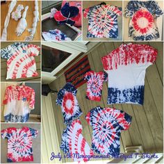 several different pictures of red, white and blue tie - dyed t - shirt designs