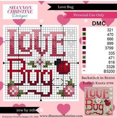 a cross stitch pattern with the words love you