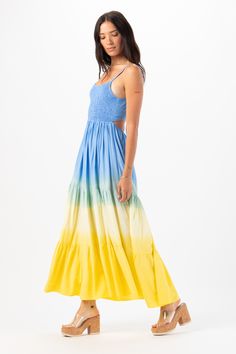 With its floor-grazing length, the Avisa Maxi Dress exudes bohemian elegance, making it perfect for everything from beach weddings to summer soirées. Whether you're dancing under the stars or strolling along the shore, this dress is sure to make you feel like a goddess. Details: 100% Rayon Hand Wash in Cold Water and Lay Flat to Dry Features: Unlined, Smocked Bodice, Self-tie spaghetti strap closure, Tassel tie detail on straps, Open back detail for an adjustable fit, Tiered Maxi Skirt. Measurem Breezy Long Dress For Beach Cover-up, Summer Dresses With Smocked Back For Beach Cover-up, Fitted Beachy Maxi Dress, Beachy Fitted Maxi Dress, Spring Maxi Dress For Beach Wedding, Fitted Breezy Dresses For Beach Season, Summer Beachwear Dress With Smocked Bodice, Beachwear Maxi Dress For Summer Parties, Breezy Flowy Maxi Dress For Beach Wedding